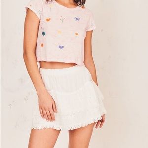 Love shack fancy XS mini white ruffle skirt